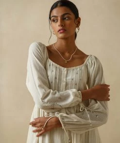 BunaStudio Antique White Scallop Tier Dress Midi Dresses