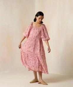 BunaStudio Maxi Dresses Flamingo Peasant Dress