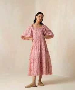 BunaStudio Maxi Dresses Flamingo Peasant Dress