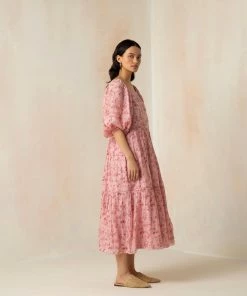 BunaStudio Maxi Dresses Flamingo Peasant Dress
