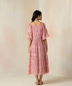 BunaStudio Maxi Dresses Flamingo Peasant Dress