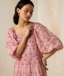 BunaStudio Maxi Dresses Flamingo Peasant Dress