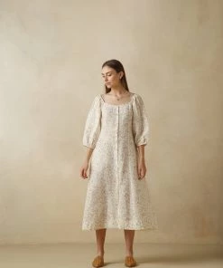 BunaStudio Periwinkle Linen Dress Midi Dresses