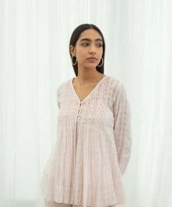 BunaStudio Tops & Blouses Pink Gingham Smock Top