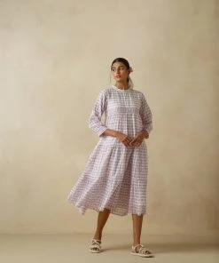 BunaStudio Midi Dresses Sallyrosa Cotton Check Dress