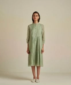 BunaStudio Midi Dresses Seafoam Mandarin Collar Dress