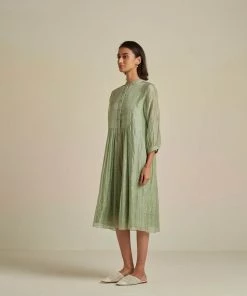 BunaStudio Midi Dresses Seafoam Mandarin Collar Dress