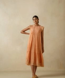BunaStudio Midi Dresses Tangerine Flutter Sleeves Dress