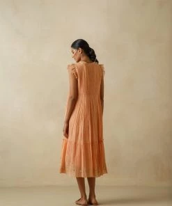 BunaStudio Midi Dresses Tangerine Flutter Sleeves Dress