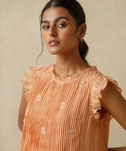 BunaStudio Midi Dresses Tangerine Flutter Sleeves Dress