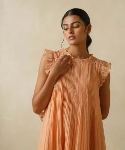 BunaStudio Midi Dresses Tangerine Flutter Sleeves Dress
