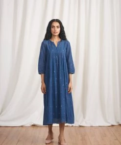 BunaStudio Indigo Skies Gathered Dress Midi Dresses