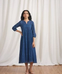 BunaStudio Indigo Skies Gathered Dress Midi Dresses